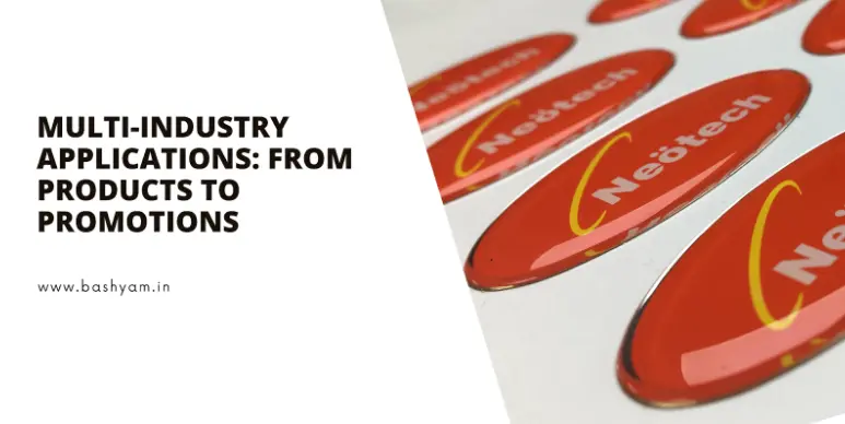Custom Dome Stickers showcasing a logo with a glossy 3D finish.